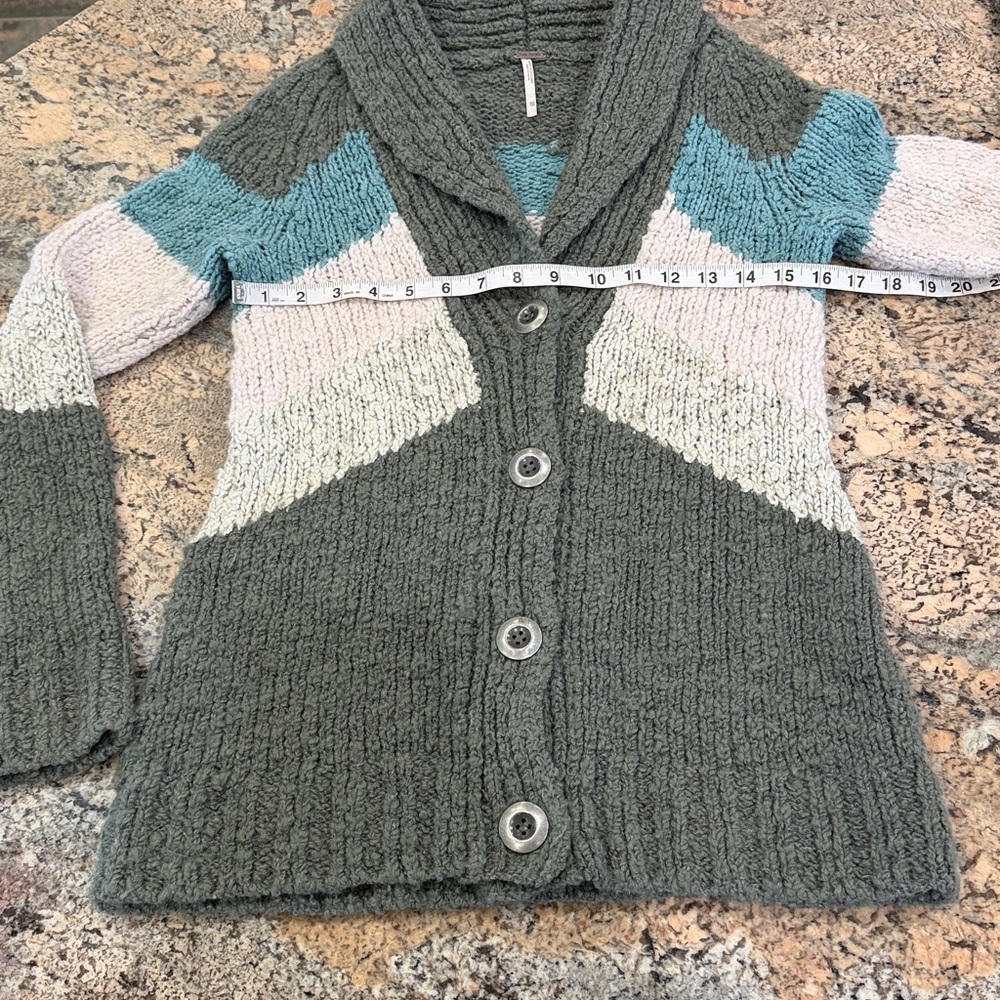Free People Green and Blue Button-Up Cardigan - Picture 4 of 5